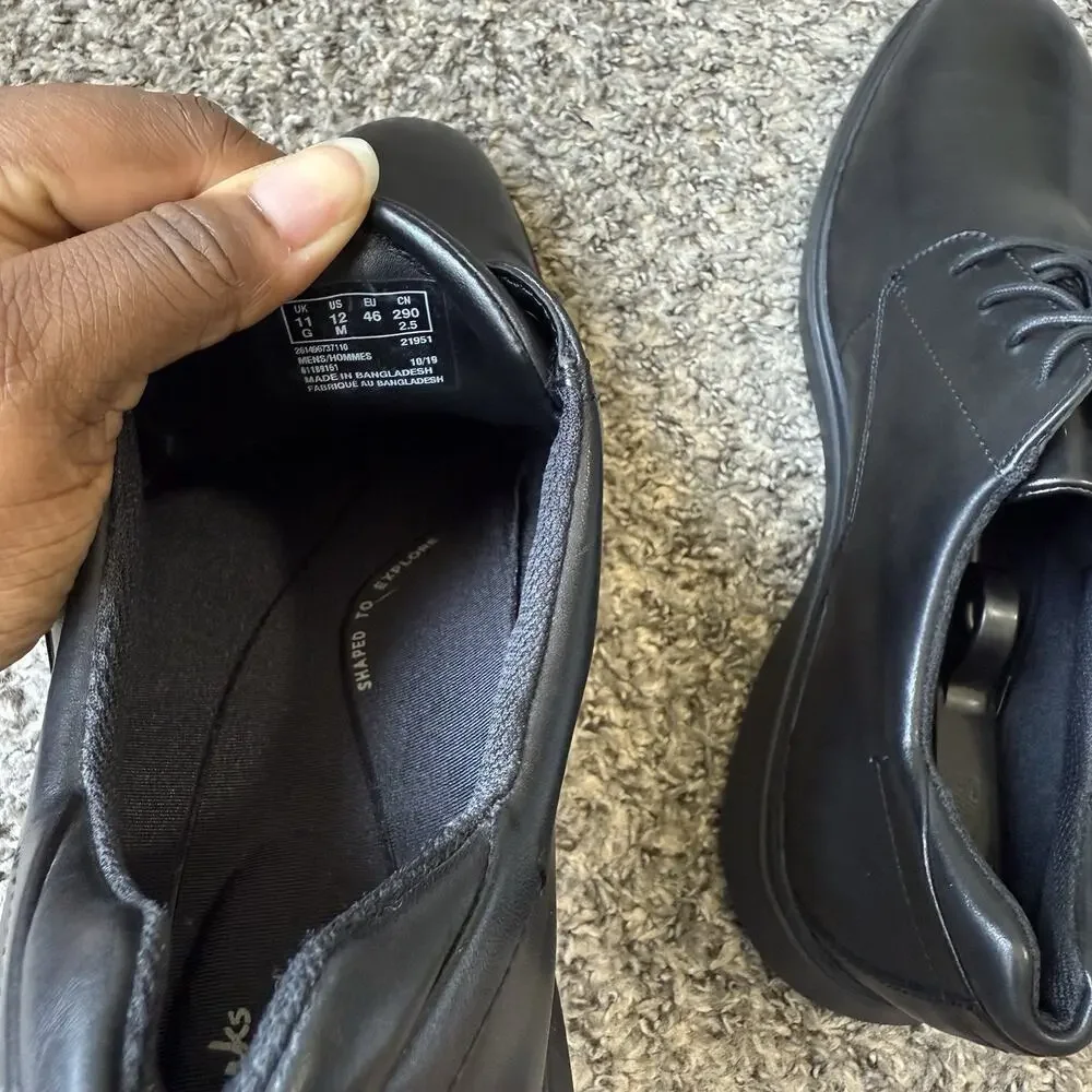 Clarks Un Lipari Park Black Leather Dress Shoe Oxfords Size 12 M Plain Toe New